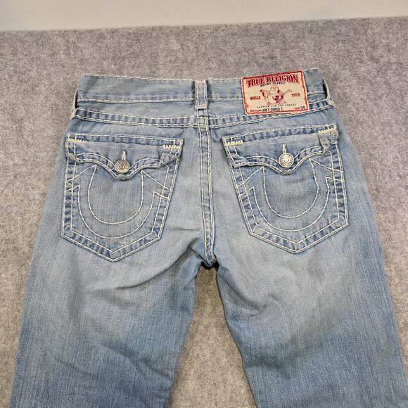 True Religion Jeans Men 33 Light Wash Joey Super T Bootcut Distress Thick Stitch - Picture 16 of 16
